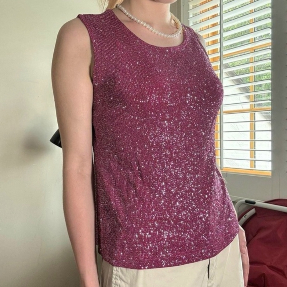Vintage Ronni Nicole Shimmery Pink Tank Top - Womens Small